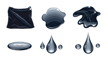 Poster - Illustration showing a collection of liquid forms including spills drops and a ripple effect in water