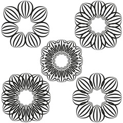 Poster - Geometric floral elements. Abstract outline Vector. Symmetrical pattern illustration. Dark background set
