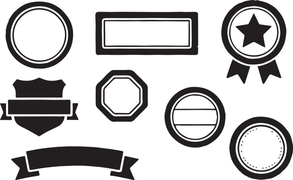 Collection of Black and White Badges and Labels for Various Purposes