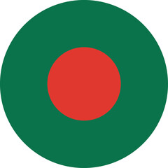 Round Bangladesh Flag Icon – Flat Vector with Red Circle on Green Field