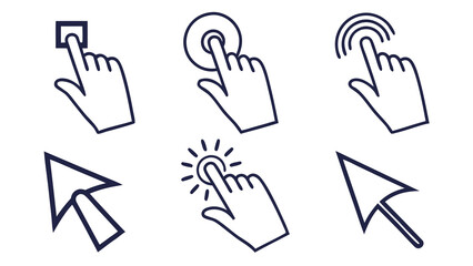 Fototapete - Illustration showing multiple hand cursor icons with various touch and click gestures on a white background