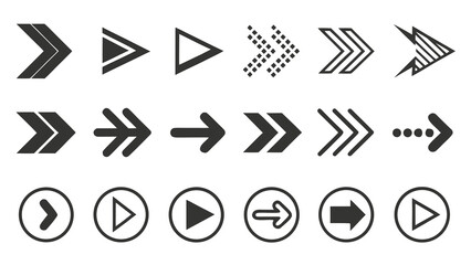 Fototapete - Illustration showing a collection of different arrow designs pointing right with various styles and shapes