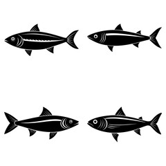 Fototapete - Illustration of four black fish swimming in different directions on a white background design element