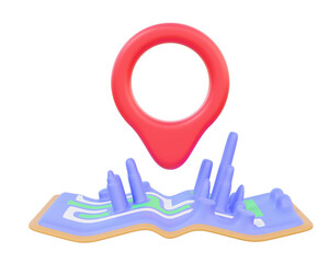 Fototapete - 3d render red pointer GPS maps on isolated background. Navigation building city street roads logistics concept. digital technology address element banner illustration