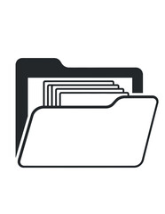 Aufkleber - A simple black and white illustration of an open folder with documents inside, representing file management or data storage.