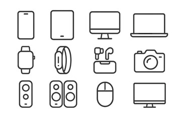 Fototapete - Electronic devices line icon set. Smart gadgets collection with computer, laptop, phone, tablet, watch, camera. Technology outline vector icons for web and mobile apps.