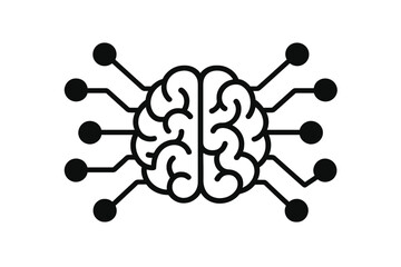 Poster - Human brain icon with neural connections. Artificial intelligence, machine learning concept. Mind, technology, and science symbol. Digital network, smart tech logo vector.