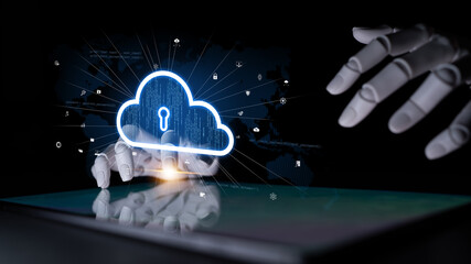 Poster - AI artificial intelligence optimizes cloud infrastructure with virtual assistants and intelligent automation, improving scalability, security, and digital business continuity. Latch