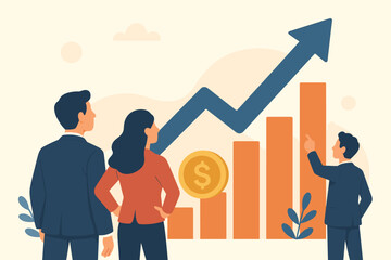 Poster - Business Team Analyzing Sales Growth and Profit Increase, Achieving Financial Goals, Performance Improvement, Success Strategy, Revenue Development, Corporate Progress Concept