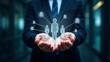 © Jubayer - Businessman hand support human resources on blurred background. This is a business concept of an HR or human resources manager.