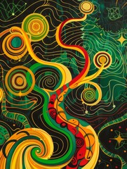 Poster - The image showcases an abstract, psychedelic design with intricate patterns and bold shapes