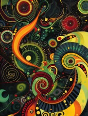 Poster - The image showcases an abstract, psychedelic design with intricate patterns and bold shapes