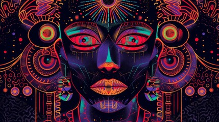 Poster - The image showcases an abstract, psychedelic design with intricate patterns and bold shapes