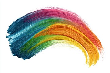 Poster - Vibrant rainbow colored paint stroke arc showcasing a blend of hues in an artistic expression, representing joy and creativity