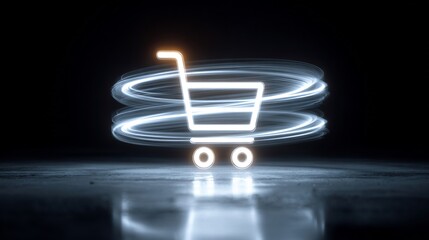 Aufkleber - Abstract representation of an online shopping cart symbol with light trail motion