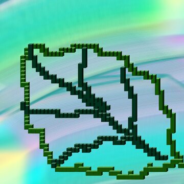 Abstract green leaf design in pixel art style on colorful background  