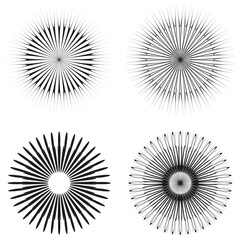 Poster - Abstract radial patterns. Geometric circle Vector. Optical illusion shapes. Monochrome graphic elements.