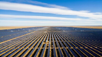 Aerial view of a large solar panel farm