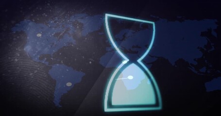 Poster - On load cyan hourglass fading splitting and reassembling while representing global data links