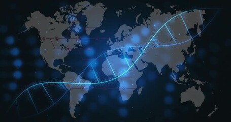 Poster - Trace near East Asia sparking DNA helix forming sweeping across transparent map visualizing data