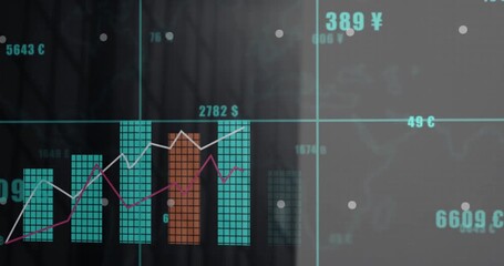 Poster - White data flickering launching bars rising labels appearing to visualize market growth