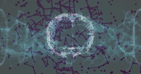 Poster - Points drifting initiating wireframe brain emerging, nodes clustering weaving connectivity