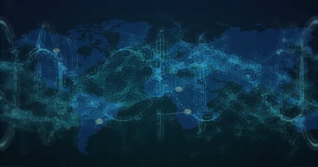 Poster - Starting with world map, glowing nodes emerging and connecting as waves pulsing to show data flow