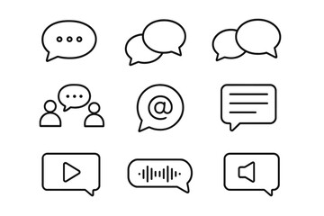 Aufkleber - Message line icon set. Talking bubble for conversation, discussion, and dialogue. Social network chat symbols for text, video, and audio messages. Internet communication.