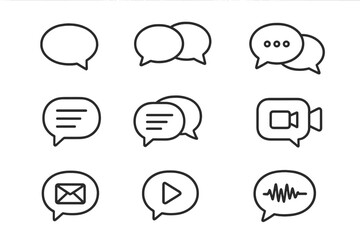 Aufkleber - Message line icon set. Talking bubble for conversation, discussion, dialogue, and chat. Social network icons for text, video, audio message. Internet communication.