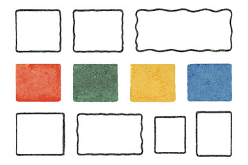 Poster - Set of hand-drawn doodle frames with grain texture. Collection of colorful drawn squares with wavy rough edges. Wavy irregular rectangles and different box shapes.