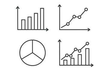 Poster - Set of 4 Minimalist Line Icons – Business Analytics and Data Visualization Charts Collection. Outline Bar Graph, Line Graph, Pie Chart, and Combined Chart for Finance, Statistics, and Reporting