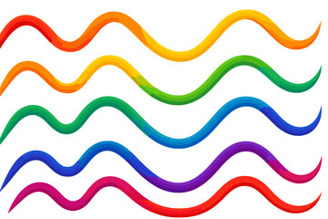 Poster - Set of colorful wavy lines. Abstract 3D flowing wave. Rainbow gradient squiggle. Dynamic liquid shapes. Graphic decorative design element. Vector illustration isolated.