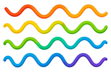Poster - Colorful 3D wave elements. Abstract rainbow gradient squiggles. Fun wavy lines for graphic design. Bright plastic tube shapes. Vector set for pride month or kids' decor.