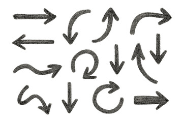 Aufkleber - Hand Drawn Arrow Set. Sketch Pencil Texture Line Scribble Arrow Icons. Rough Hand Sketch Style Arrows. Crayon, Brush, Doodle, Chalk Line Stroke Collection for Direction and Navigation Concepts