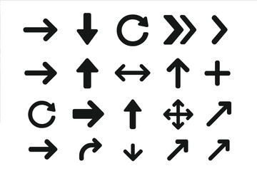 Fototapete - Arrow icon set. Big collection of black direction symbols. Vector cursors for web and app UI design. Navigation pointers like up, down, next, refresh, move, expand.