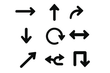 Aufkleber - Arrow Vector Set – Bold Directional Arrow Icons Collection, Curved, Straight, Rotating, U-Turn, Diagonal, Double Sided, Navigation, Interface, Black Isolated Symbols, Transparent Background