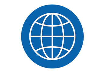 Poster - Globe icon vector. Blue circle with world symbol. Planet Earth pictogram for web design, internet, network, and global communication. International business logo element.