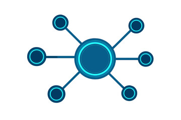 Aufkleber - Futuristic Digital Network Nodes Diagram, Abstract Technology Hub Connection, Blue Circular Data Structure, Centralized Communication System, High-Tech Vector Illustration, Transparent Background