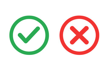 Poster - Check mark and cross symbols. Green tick and red X icons. Yes and no buttons. Correct and incorrect choice signs. Approve, disapprove, and reject concept. Vector.