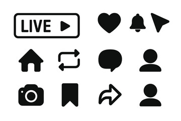 Aufkleber - Social media icons set for Instagram UI kit. Live streaming, story, like, heart, comment, share, save, follow button. User interface symbols for app and web design.