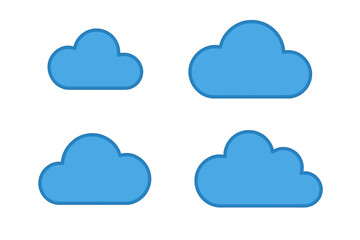 Poster - Set of blue cloud icons. Weather symbol collection. Cloud computing, data storage, and network graphic element. Simple flat cartoon vector illustration for web and apps.