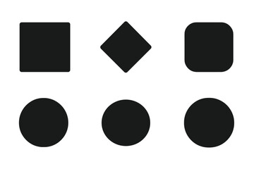 Fototapete - Modern Geometric Shapes Icon Collection—Black Square, Diamond, Rounded Square, and Circle Silhouettes, Minimalist Vector Set for UI, Web, App, and Graphic Design