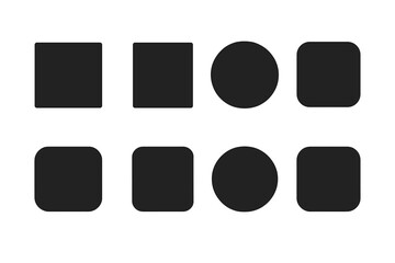 Fototapete - Minimalist Geometric Shapes Icon Set—Squares, Circles, Rounded Squares, Simple Modern Black Silhouettes, Vector Illustration, Transparent Background, Versatile Design Elements for UI and Web
