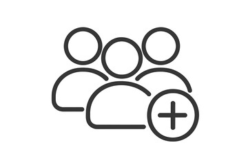 Poster - Add user line icon. Concept of new member, join group, team building, community growth. Profile avatar symbol for social network, business recruitment, or user interface.