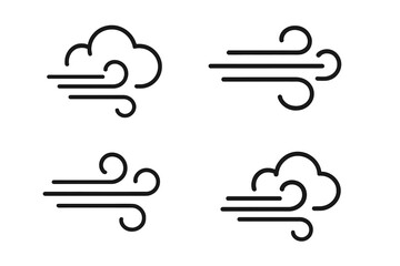 Poster - Wind blow line icon set. Fresh cloud and air speed symbol collection. Windy weather sign for forecast and climate. Simple vector airflow and breeze graphic element illustration.