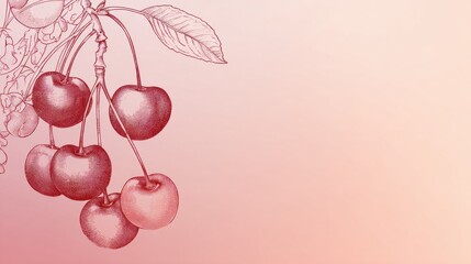 Poster - Delicate Line-Drawn Cherries With Soft Pastel Gradient Fill on a Clean Side Margin for a Fresh Modern Look