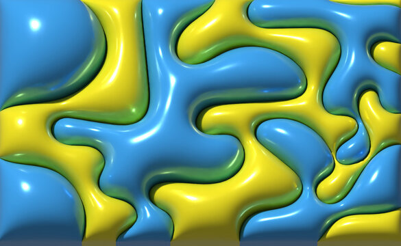 Abstract background with volumetric shapes in blue and yellow creating an organic pattern. 3D rendering illustration