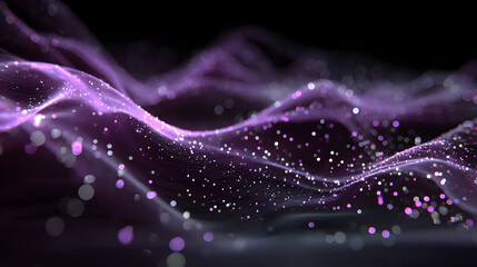 Poster - Abstract Purple Particle Wave Tech Background Big Data Flowing Dots Cinematic Lighting
