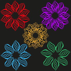Poster - Colorful floral patterns. Abstract outline Vector. Rainbow decorative illustration. Dark background set.