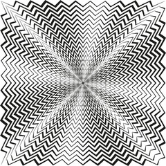 Poster - Zigzag radial pattern. Distorted line explosion. Abstract graphic background. Vector optical illustration.
